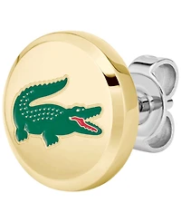 Lacoste Men's Arthor Silver-Tone Stainless Steel with Enamel Crocodile Stud Earrings