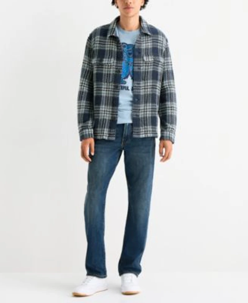 Lucky Brand Mens Twill Shirt Jacket Grateful Dead Bear Short Sleeve T Shirt Paired With 223 Straight Fit Stretch Jeans