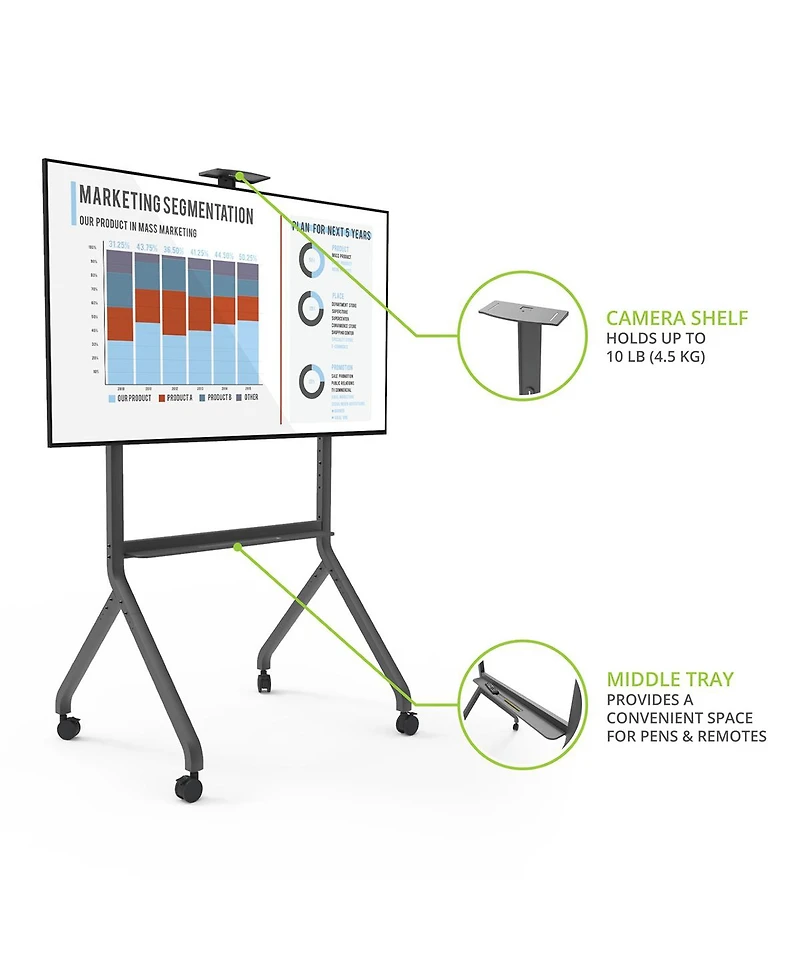 Kanto MTP100 Height Adjustable Rolling Tv Stand for 55" - 100" TVs