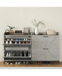 Homcom Narrow Shoe Cabinet, Farmhouse Shoe Storage Cabinet, Light