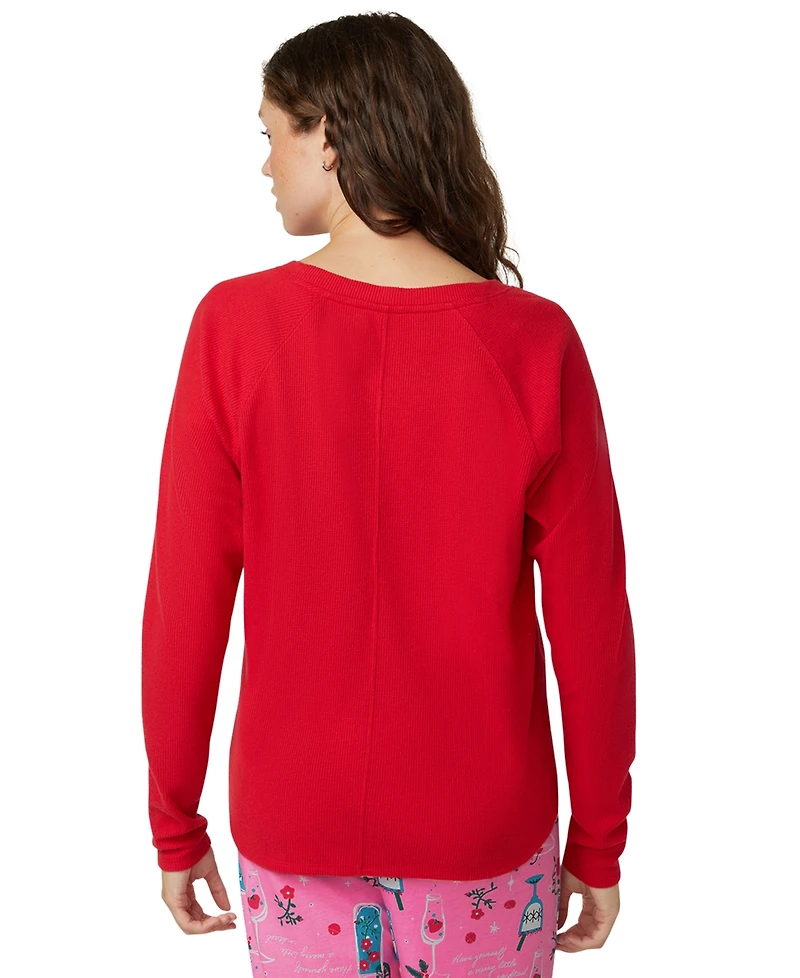 Hue Women's Solid Long-Sleeve Crewneck Pajama T-Shirt