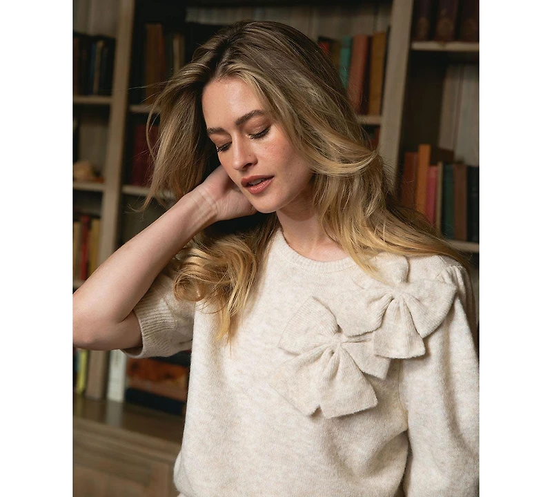 CeCe Women's Ribbon Crewneck Short-Sleeve Sweater