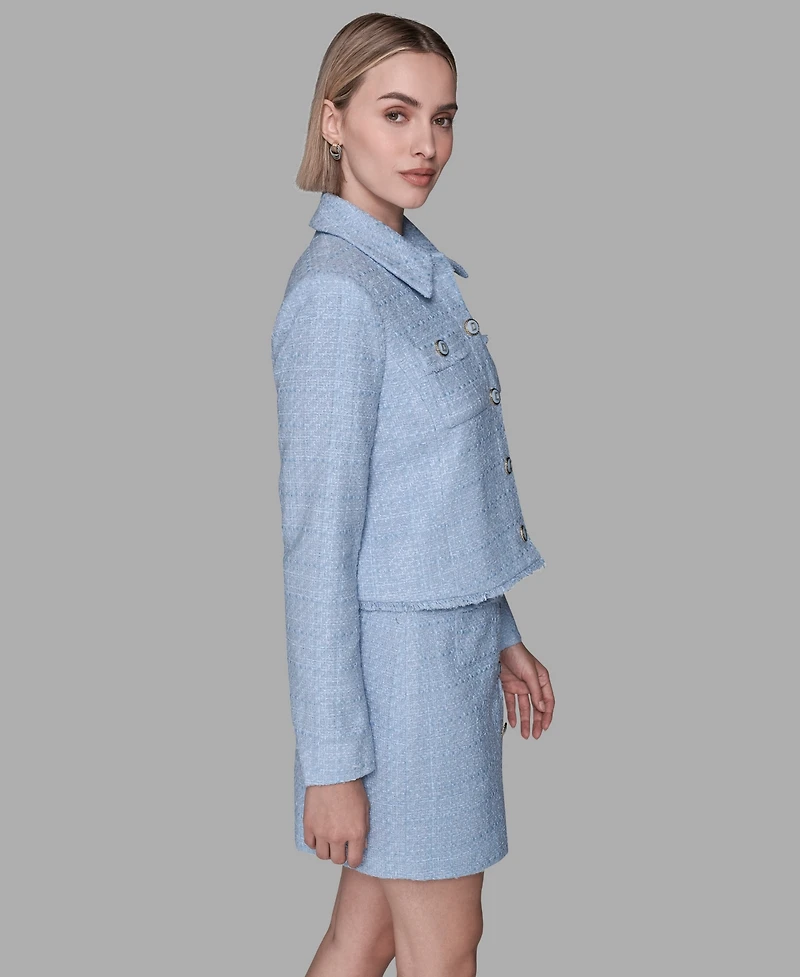 Karl Lagerfeld Paris Women's Cropped Long-Sleeve Tweed Jacket