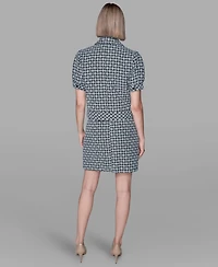 Karl Lagerfeld Paris Women's Cropped Weave Print Short-Sleeve Jacket