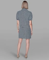 Karl Lagerfeld Paris Womens Five Button Weave Print Cropped Jacket Mini Skirt