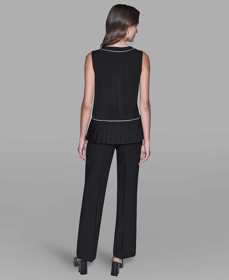 Karl Lagerfeld Paris Women's Pleated Detail Sleeveless Top