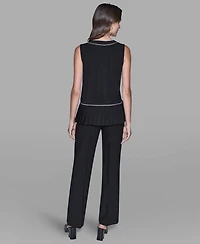Karl Lagerfeld Paris Women's Pleated Detail Sleeveless Top
