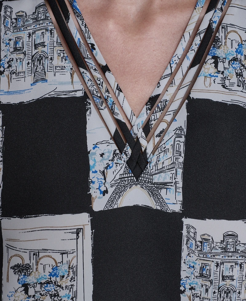 Karl Lagerfeld Paris Women's Sleeveless Printed V-Neck Top