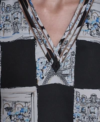 Karl Lagerfeld Paris Women's Sleeveless Printed V-Neck Top