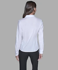 Karl Lagerfeld Paris Women's Cinched Waist Collared Top