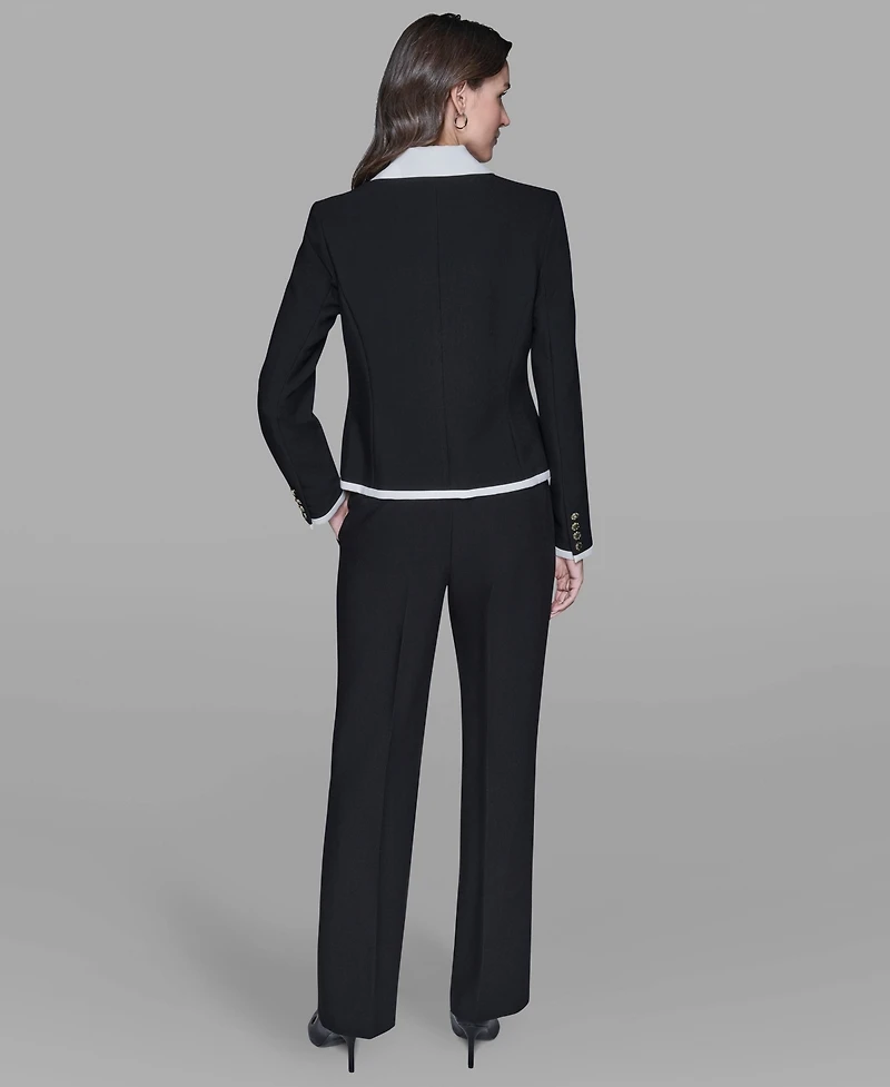 Karl Lagerfeld Paris Women's Contrast Cropped Lapel Collar Jacket