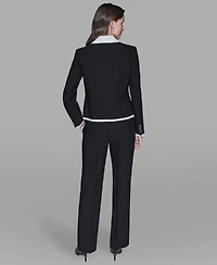 Karl Lagerfeld Paris Women's Contrast Cropped Lapel Collar Jacket