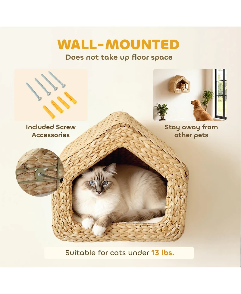 PawHut Wall Mounted Cat House, Cat Wall Furniture with Washable Cushion
