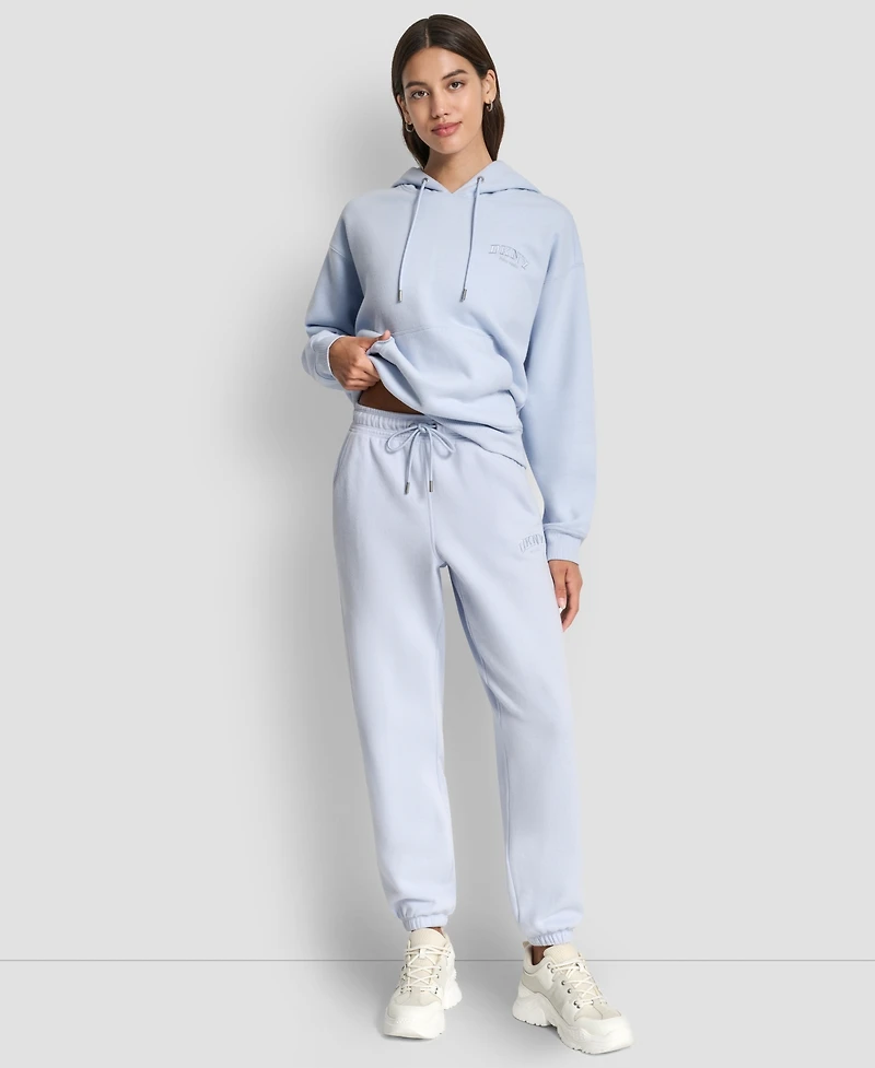 Dkny Women's Varsity Embroidered Logo Relaxed Pockets Pull-On Joggers