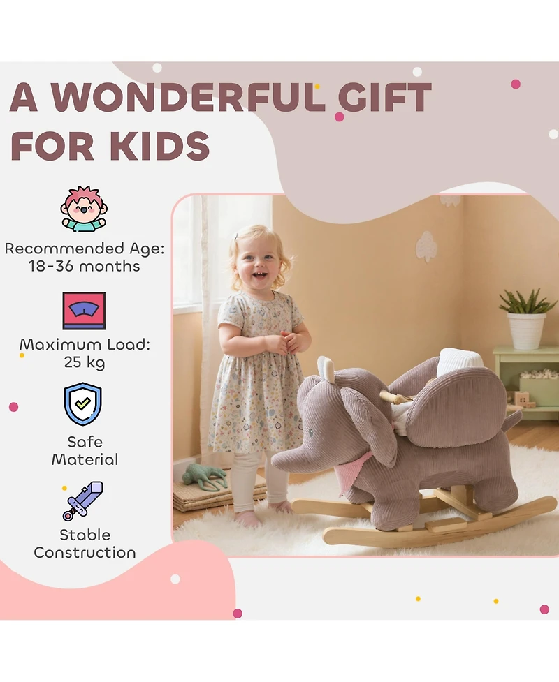 Qaba Baby Rocking Horse, Kids Ride On Toy with Realistic Sound,