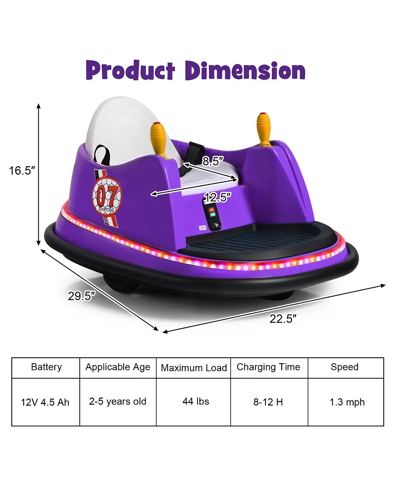 Sugift 12V Electric Kids Ride On Bumper Car with Flashing Lights for Toddlers