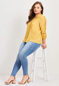 Avenue Women's Plus Embroidered Lace Detail Peasant Blouse