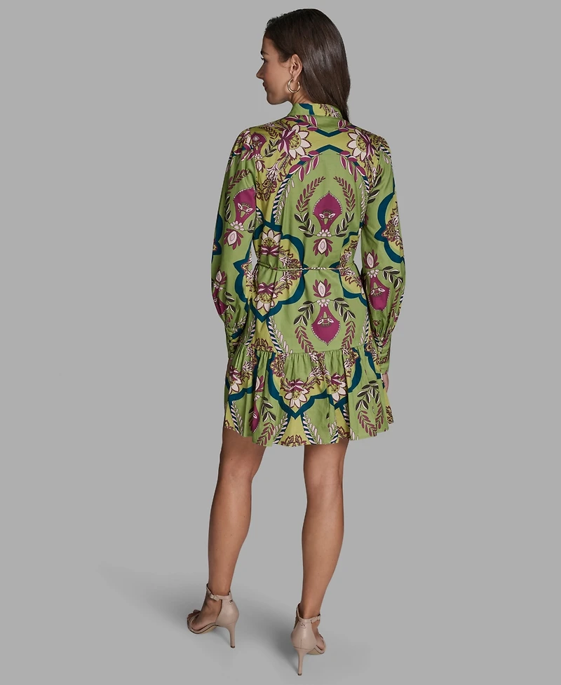 Bcbg Women's Floral Button-Down Mini Dress with Tiered Skirt And Waist Tie