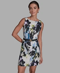 Bcbg Women's Abstract Print Sleeveless Boatneck Mini Dress