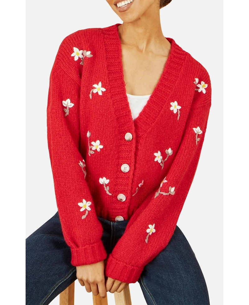 Yumi Women's Hand Embroidered Chunky Knitted Cardigan