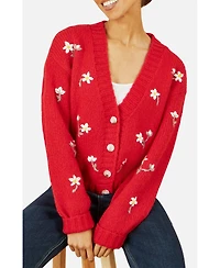 Yumi Women's Hand Embroidered Chunky Knitted Cardigan