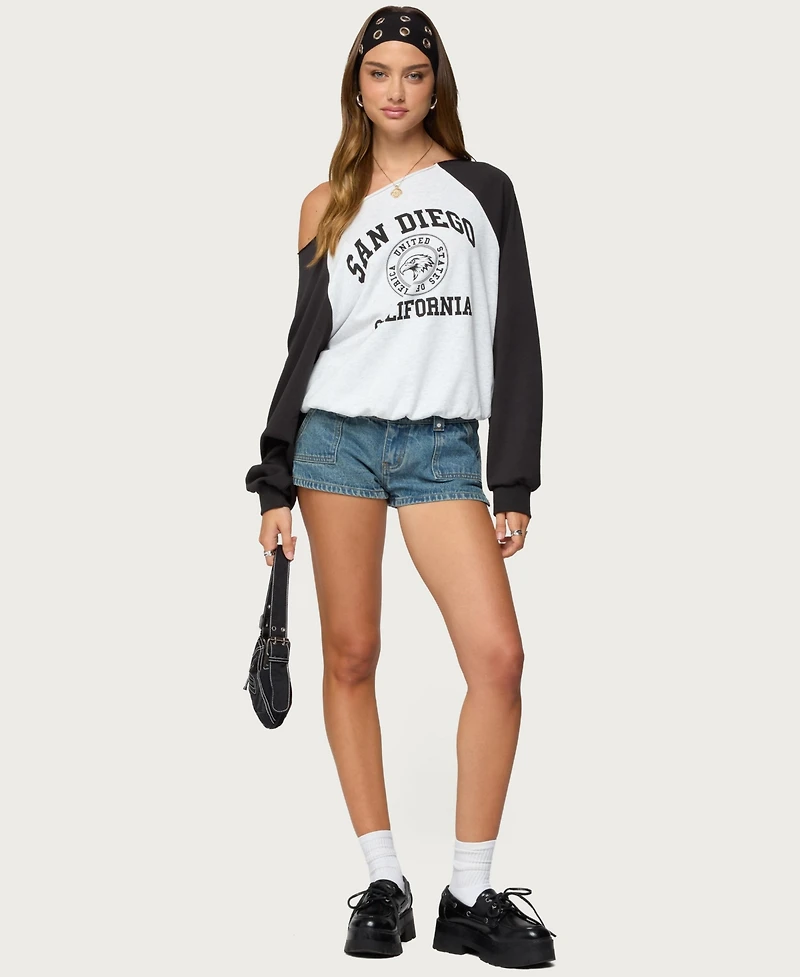 Edikted Women's San Diego Off Shoulder Raglan Sweatshirt
