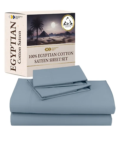 Certified Luxury 100% Egyptian Cotton Sheets, 4 Pc King Sheets for Bed Set, Sateen Cooling Hot Sleepers by California Design Den