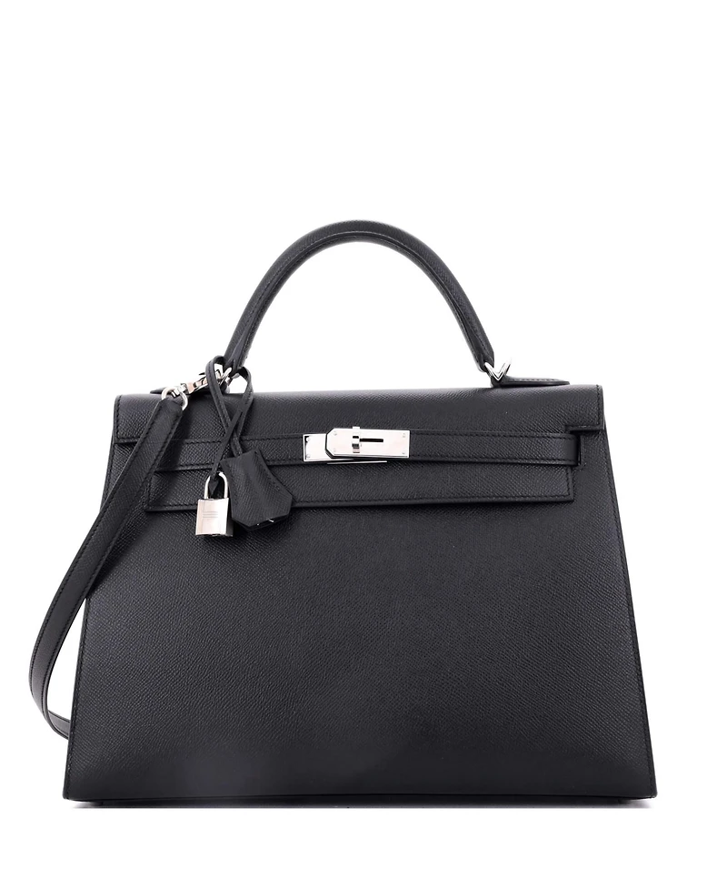 Pre-Owned HERMES Kelly 32 Handbag Black Epsom with Palladium Hardware
