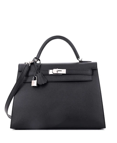 Pre-Owned HERMES Kelly 32 Handbag Black Epsom with Palladium Hardware