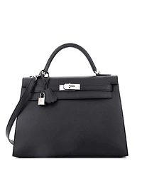 Pre-Owned HERMES Kelly 32 Handbag Black Epsom with Palladium Hardware