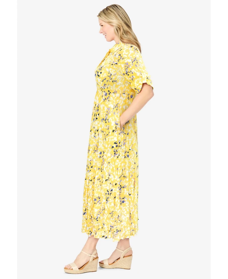 Woman Within Women's Roll-Tab Sleeve Crinkle Shirtdress