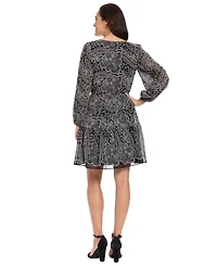 London Times Women's Bishop Sleeve Elastic Waist Dress