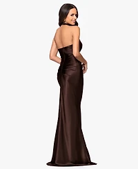Betsy & Adam Women's Cowl Halter Neck Charmeuse Long Dress