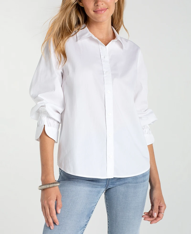 Liverpool Los Angeles Petite Adjustable Sleeve Woven Top