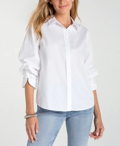 Liverpool Los Angeles Petite Adjustable Sleeve Woven Top