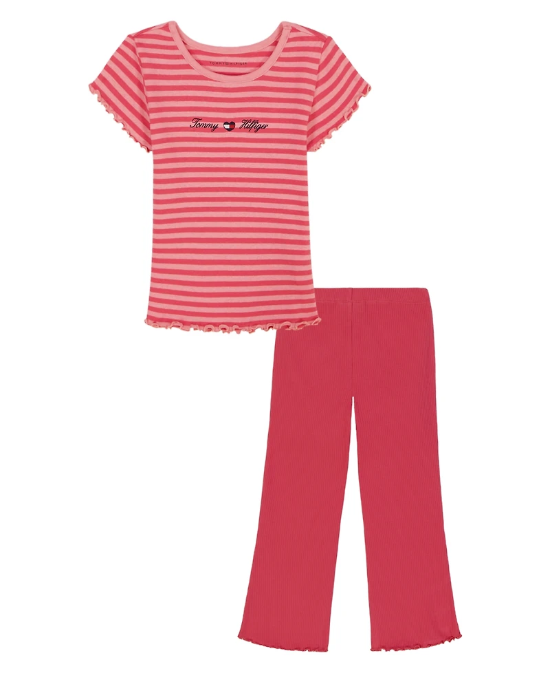 Tommy Hilfiger Girls Toddler 2T–4T Striped T-Shirt and Ribbed Flare Leggings, 2-Piece Set