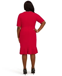 Kasper Women's Round Neck Knee Length Ruffle Skirt Dress, Regular and Plus