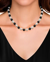 Macy's Freshwater Pearl (7.5-8.5mm), Black Onyx and Gold Bead Necklace in 10k Yellow Gold