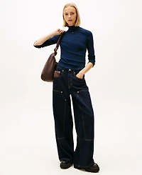 Tommy Jeans Women's Slim Ribbed Lettuce Edge Mock Neck Top