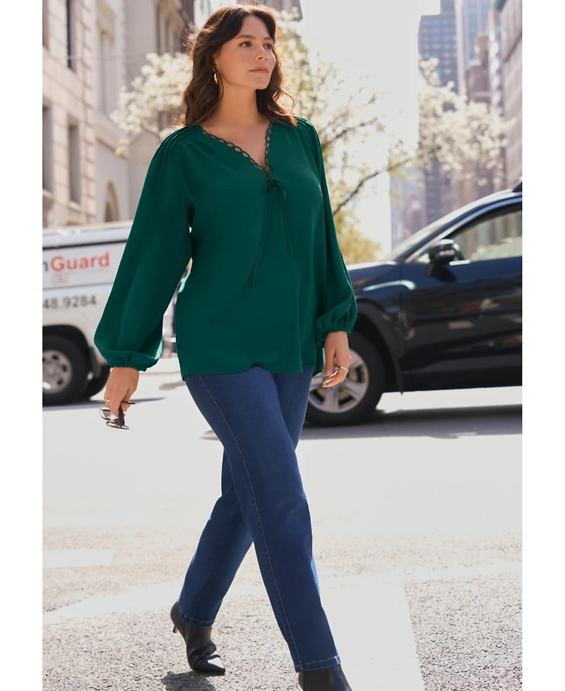 Avenue Women's Scallop Trim Peasant Blouse