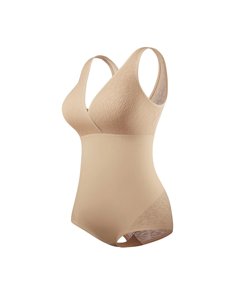 Leonisa Women's Sheer Stripe Detail Sculpting Bodysuit