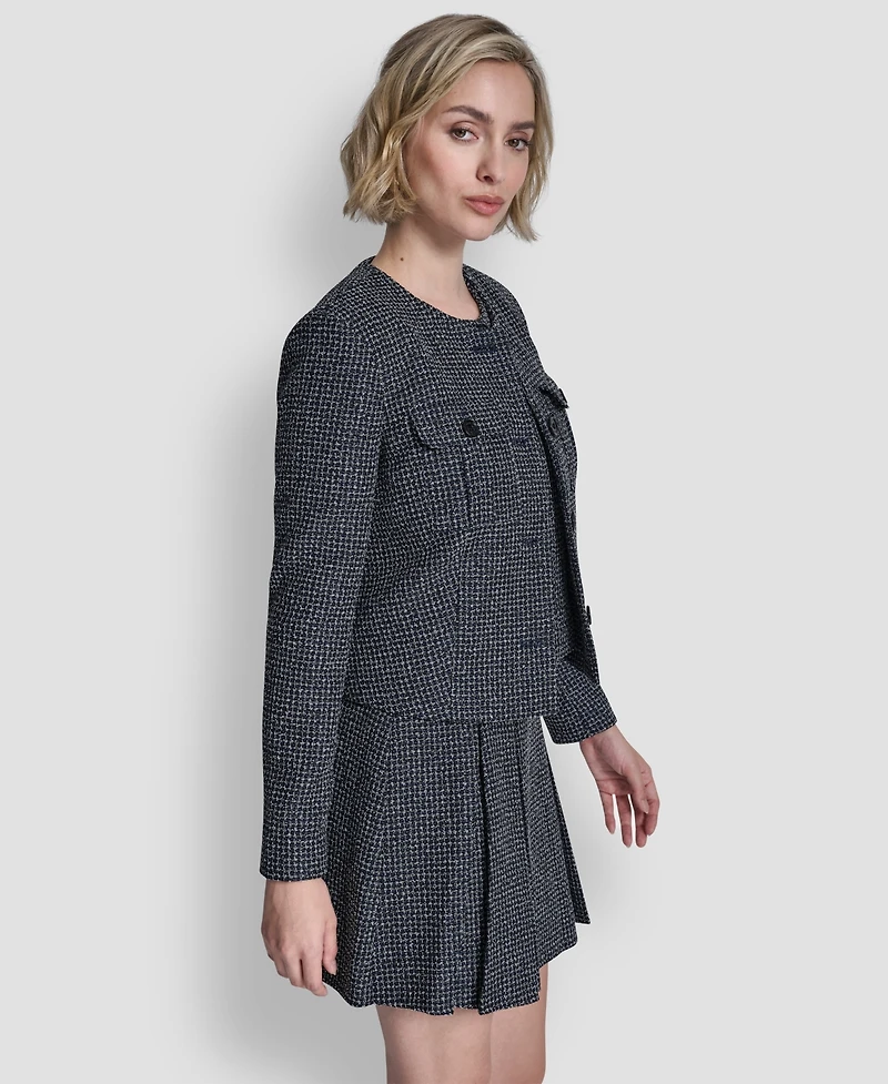 Dkny Women's Collarless Cropped 4-Button Jacket