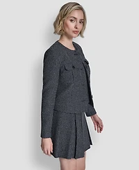 Dkny Women's Collarless Cropped 4-Button Jacket