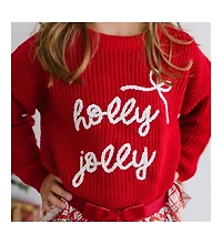 Sweet Wink Girls Holly Jolly Bow Christmas Knit Sweater