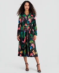 T Tahari Women's Floral-Print Tie-Belt Fit & Flare Dress