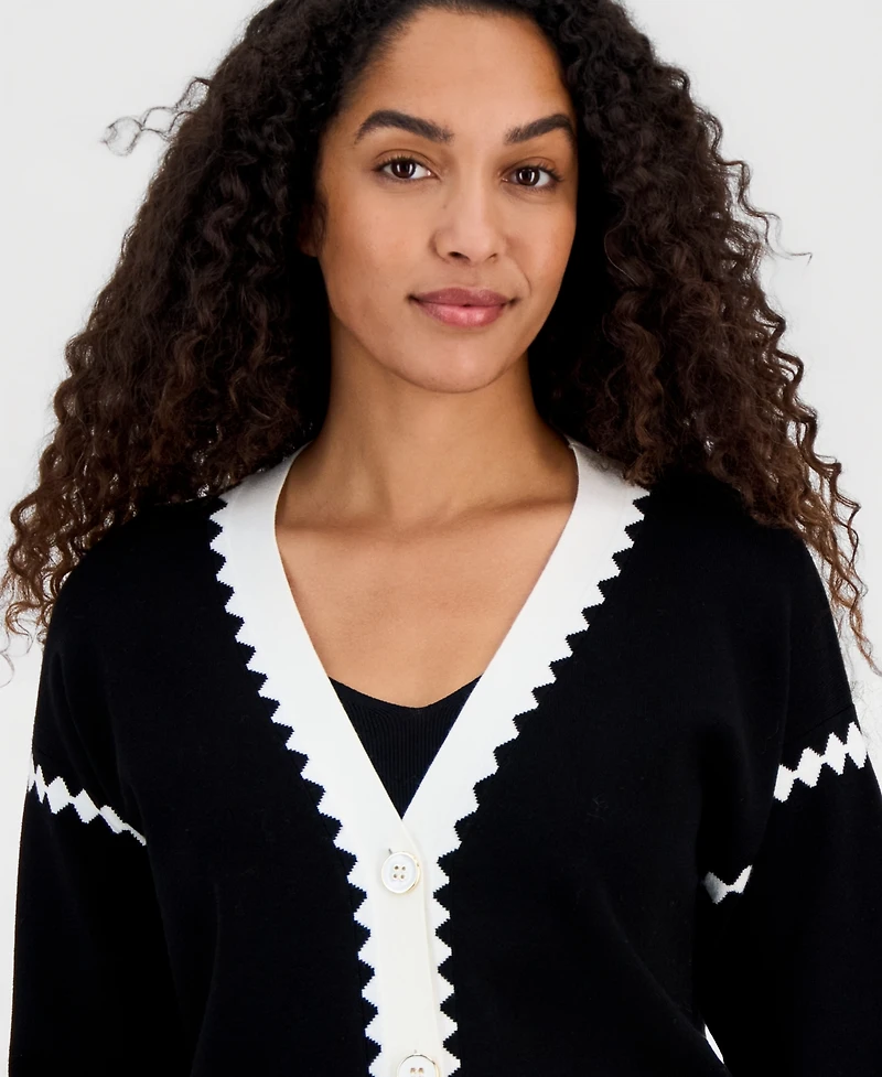 T Tahari Women's Colorblocked V-Neck Button Cardigan