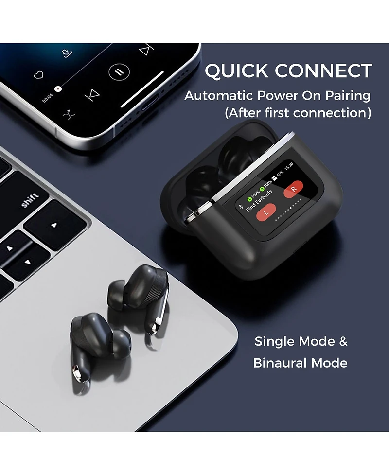 Ear-Buds- Bluetooth 5.3 w/ Lcd Screen- Tws/Noise Cancel- 32Hr Playtime