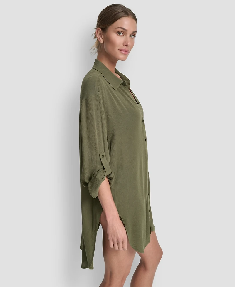 Dkny Women's Gauze Collared Button-Front Beach Shirt