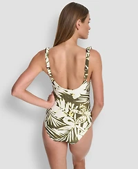 Dkny Ruffle Plunge Underwire Tummy Control One-Piece Swimsuit, Created for Macy's