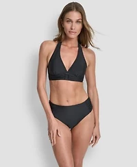 Dkny Womens Shirred Buckle Front V Neck Halter Top Bottoms